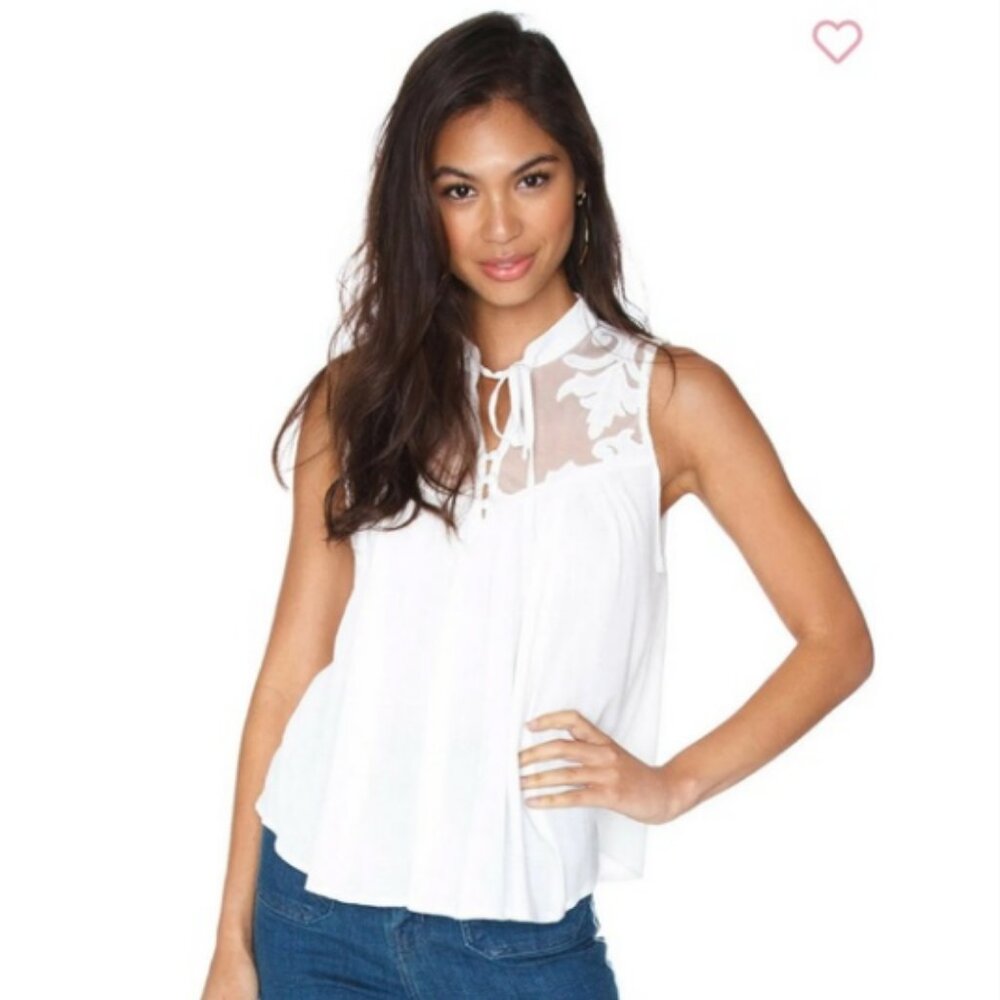 Free People Western Romance White Embroidered Tank - XL